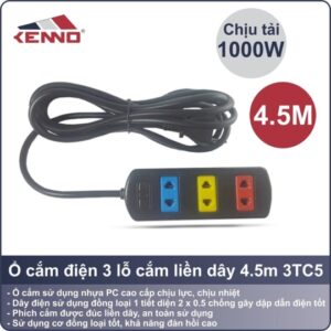 Giới thiệu về sản phẩm ổ cắm điện Kenno 3 lỗ màu dây 4.5m chính hãng