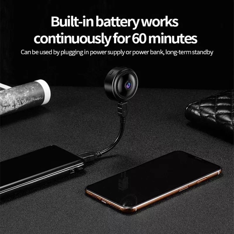 Camera Mini W12 có pin tích hợp hoạt động liên tục trong 60 phút