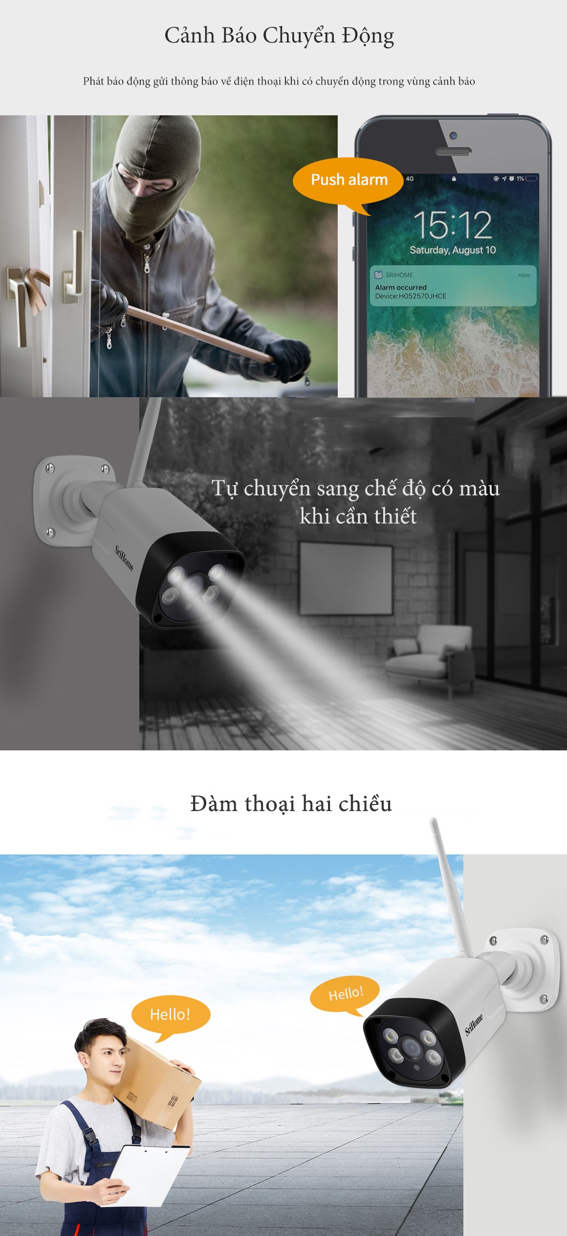 Tính năng của Camera Wifi Srihome Ngoài Trời SH035 3.0