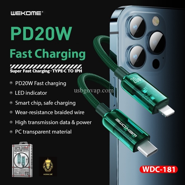 Cáp sạc hỗ trợ sạc nhanh 20W